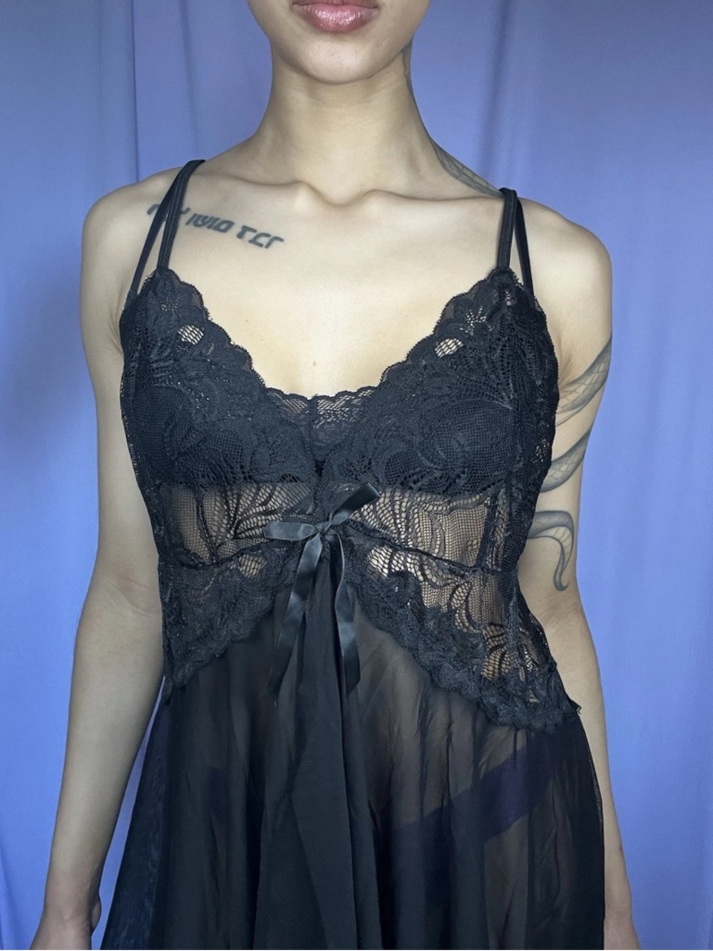 Avidlove Black Lace Mesh Babydoll Lingerie Dress Women Size XXL Floral Sheer